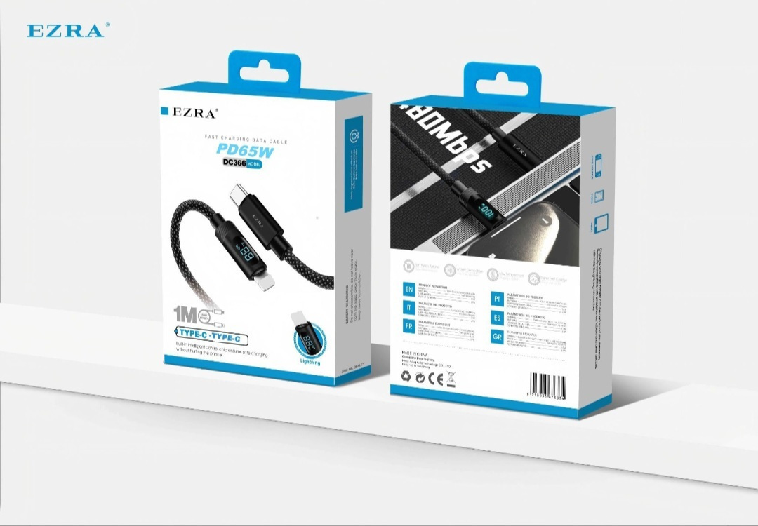 LED / Braided USB 2.0 Cable USB-C male - USB-C 65W 1m