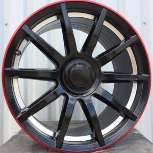 Mercedes Style 119 8x18 5x112 ET43 Black Glossy Lip Red