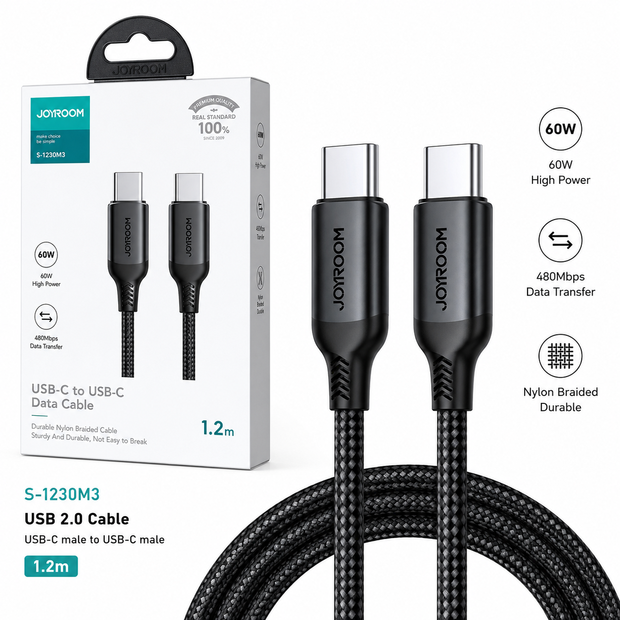 Joyroom S-1230M3 USB 2.0 Cable USB-C male - USB-C 60W Μαύρο 1.2m