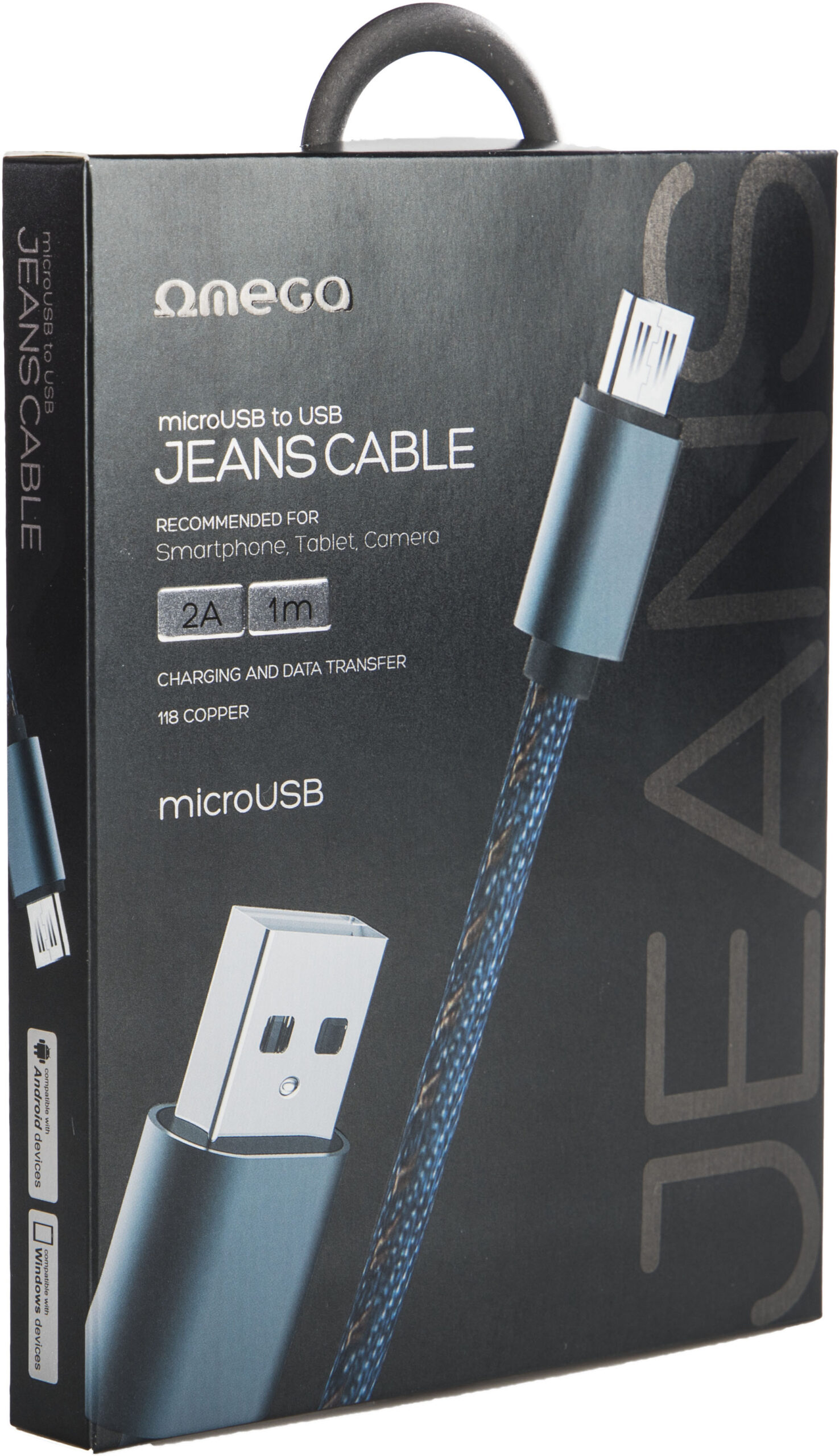 Omega cable microUSB Jeans 1m, blue