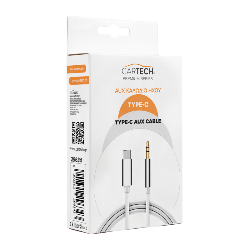 Cartech USB 2.0 Cable USB-C male - 3.5mm Λευκό 29634